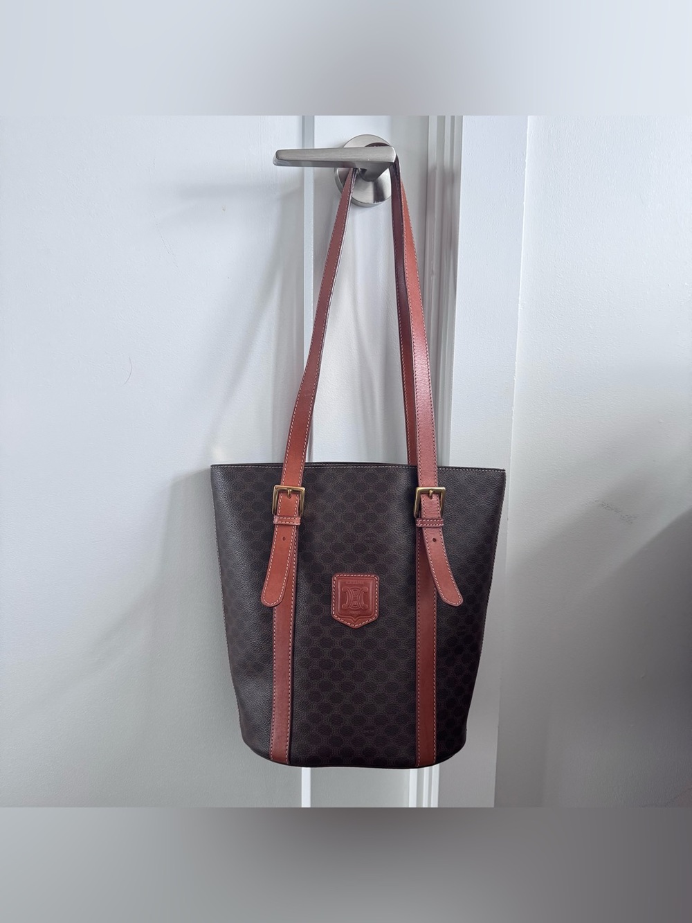 CELINE Macadam Canvas Bucket Bag in Brown
